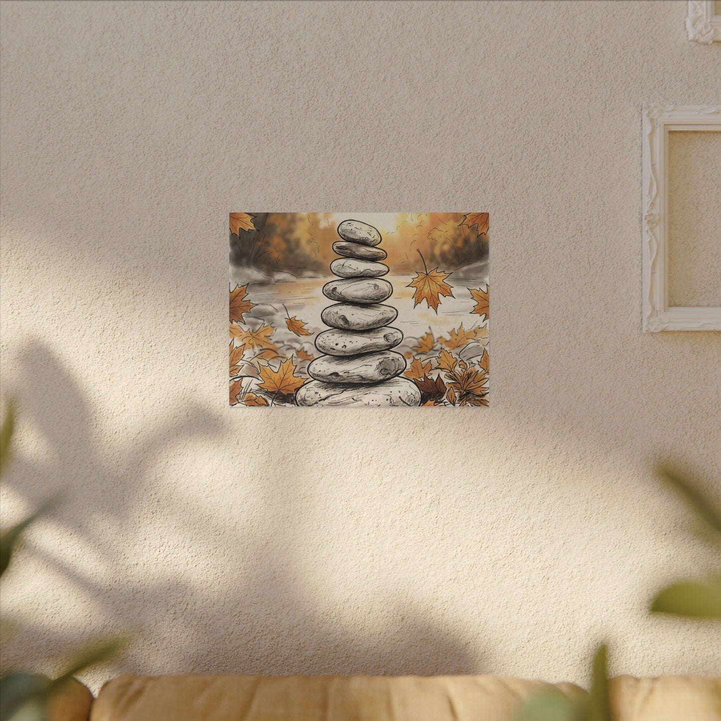 Earthy River Stones Canvas Art - Minimal Line Japandi