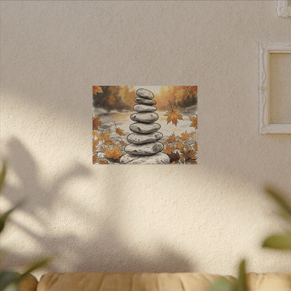Earthy River Stones Canvas Art - Minimal Line Japandi