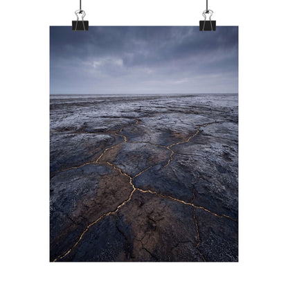 Cracked Earth Dark Texture Wall Art Print | Bold Dark Japandi Art