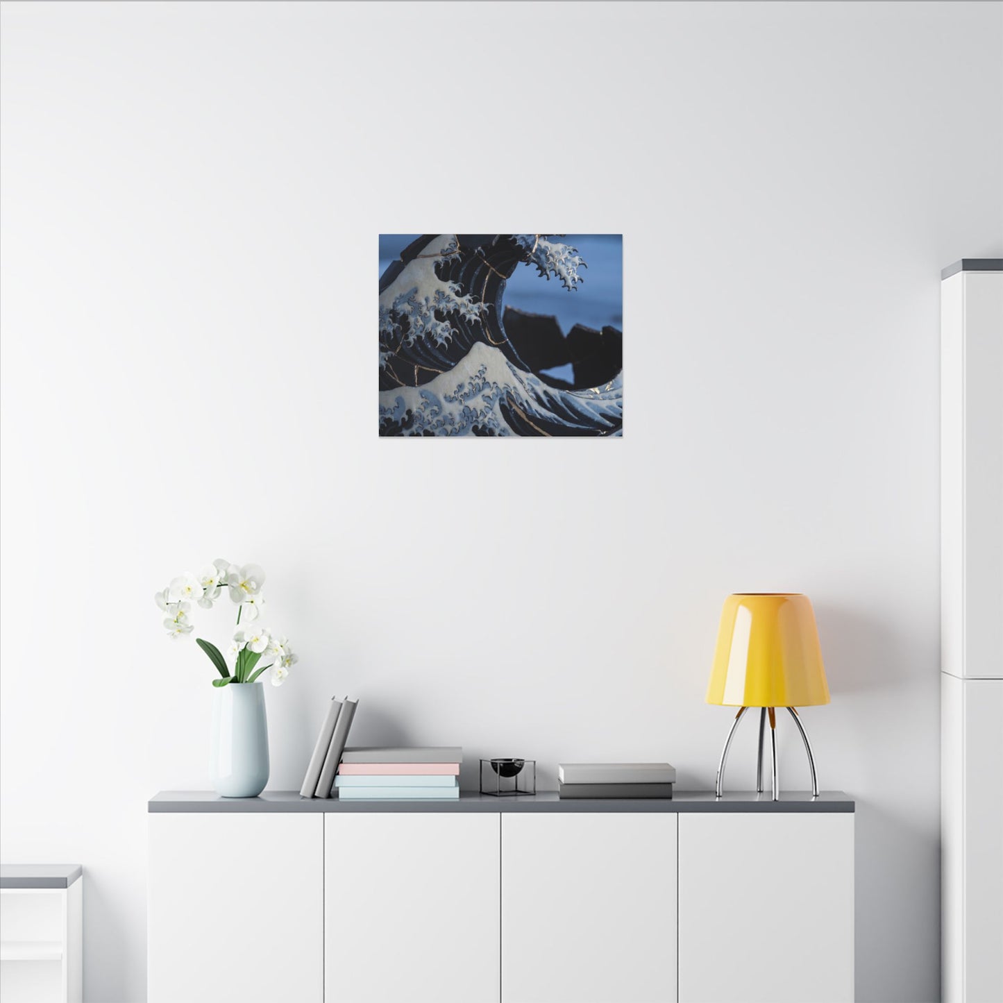 Ocean Wave Canvas Art | Winter Kintsugi Gold Repair Art