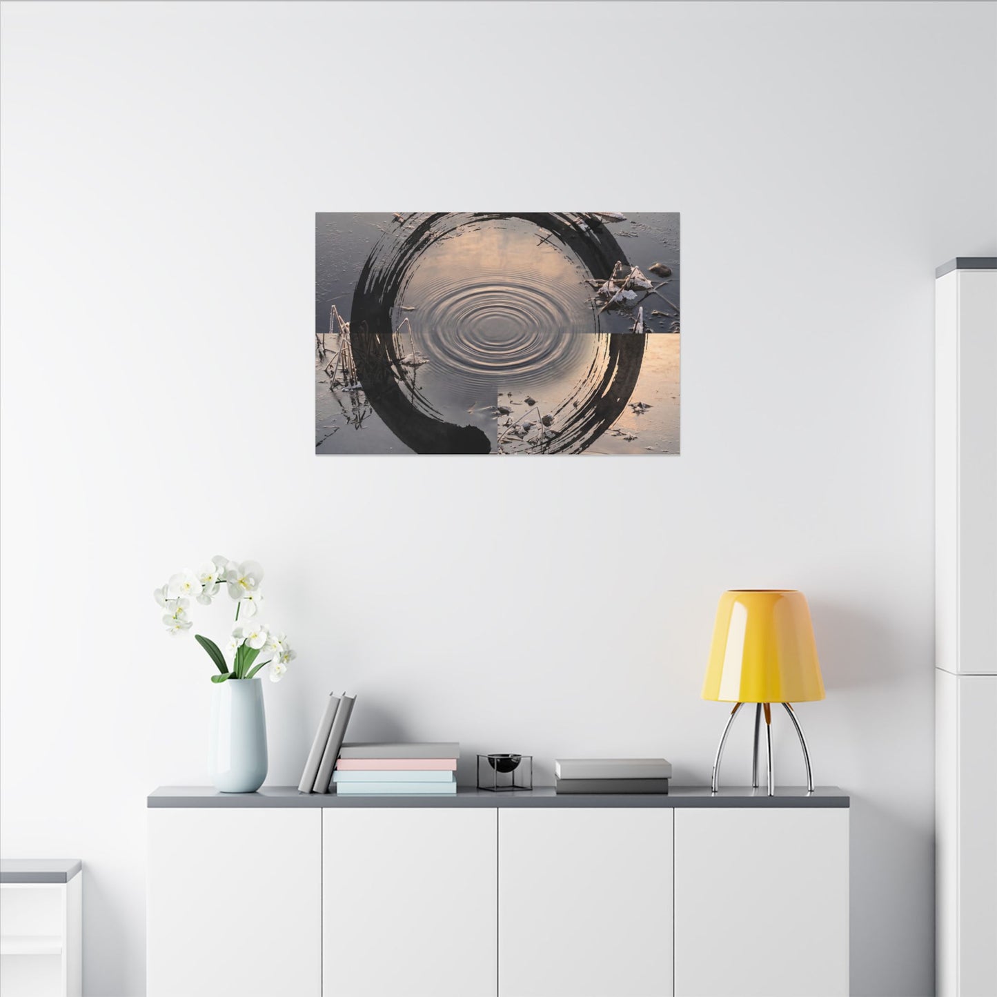 Winter Water Ripple Enso Canvas Art | Tranquil Decor