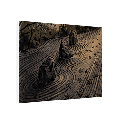 Rock Garden Canvas Art | Autumn Dark Japandi Charcoal Ink Art