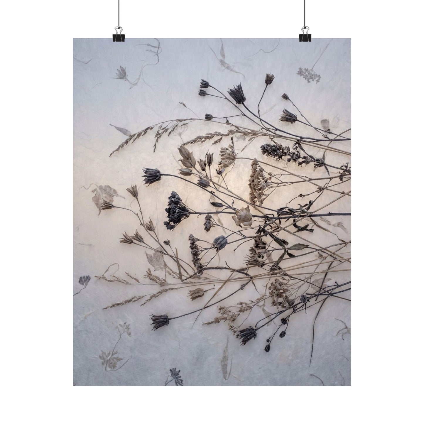 Winter Dried Flowers Japanese Pattern Wall Art Print | Warm Decor Art Print