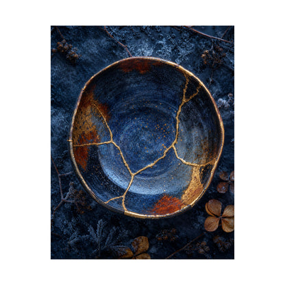 Fukinsei Ceramic Bowl Wall Art Print - Kintsugi Crackle Gold