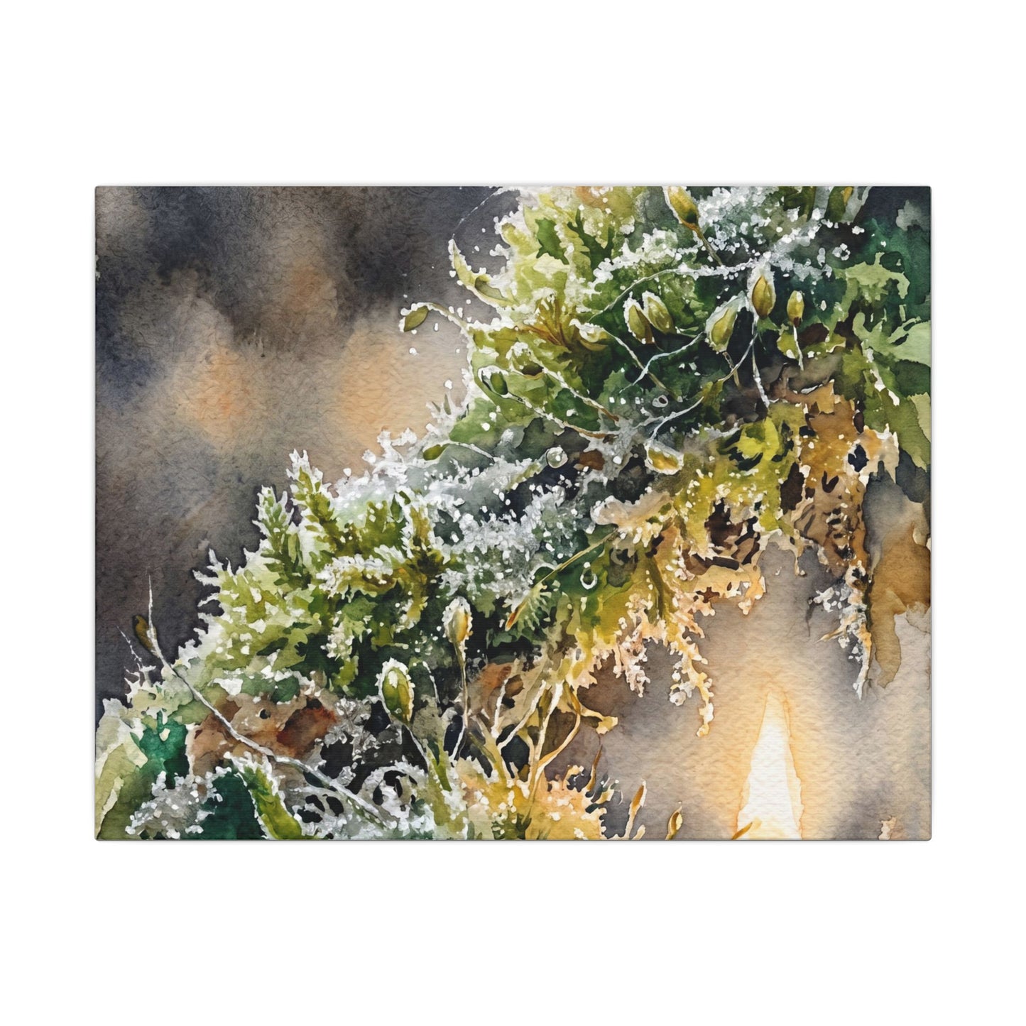 Winter Moss Close Up Watercolor Canvas Art | Neutral Decor