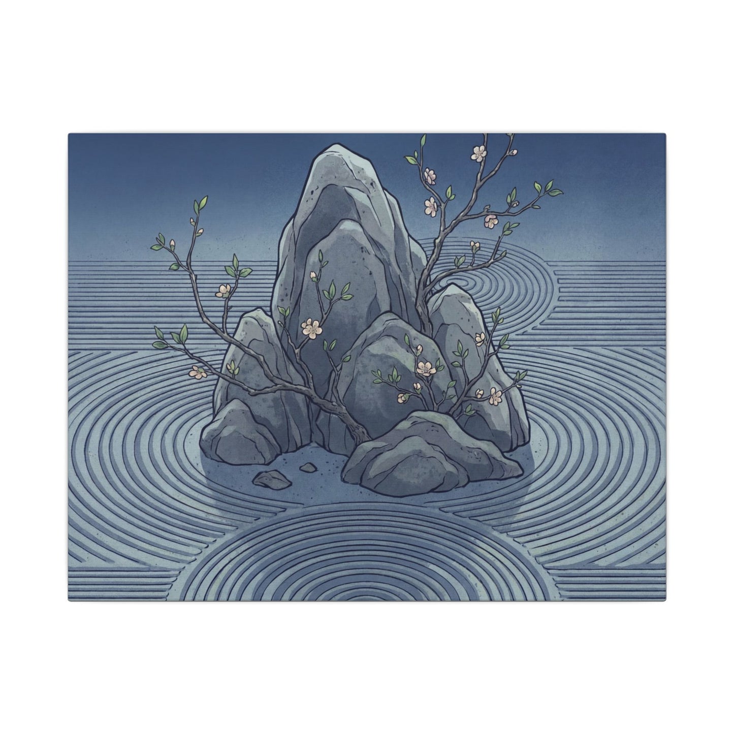Spring Rock Garden Ukiyo E Inspired Canvas Art | Tranquil Decor Art Print