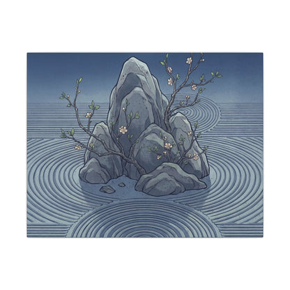 Spring Rock Garden Ukiyo E Inspired Canvas Art | Tranquil Decor Art Print