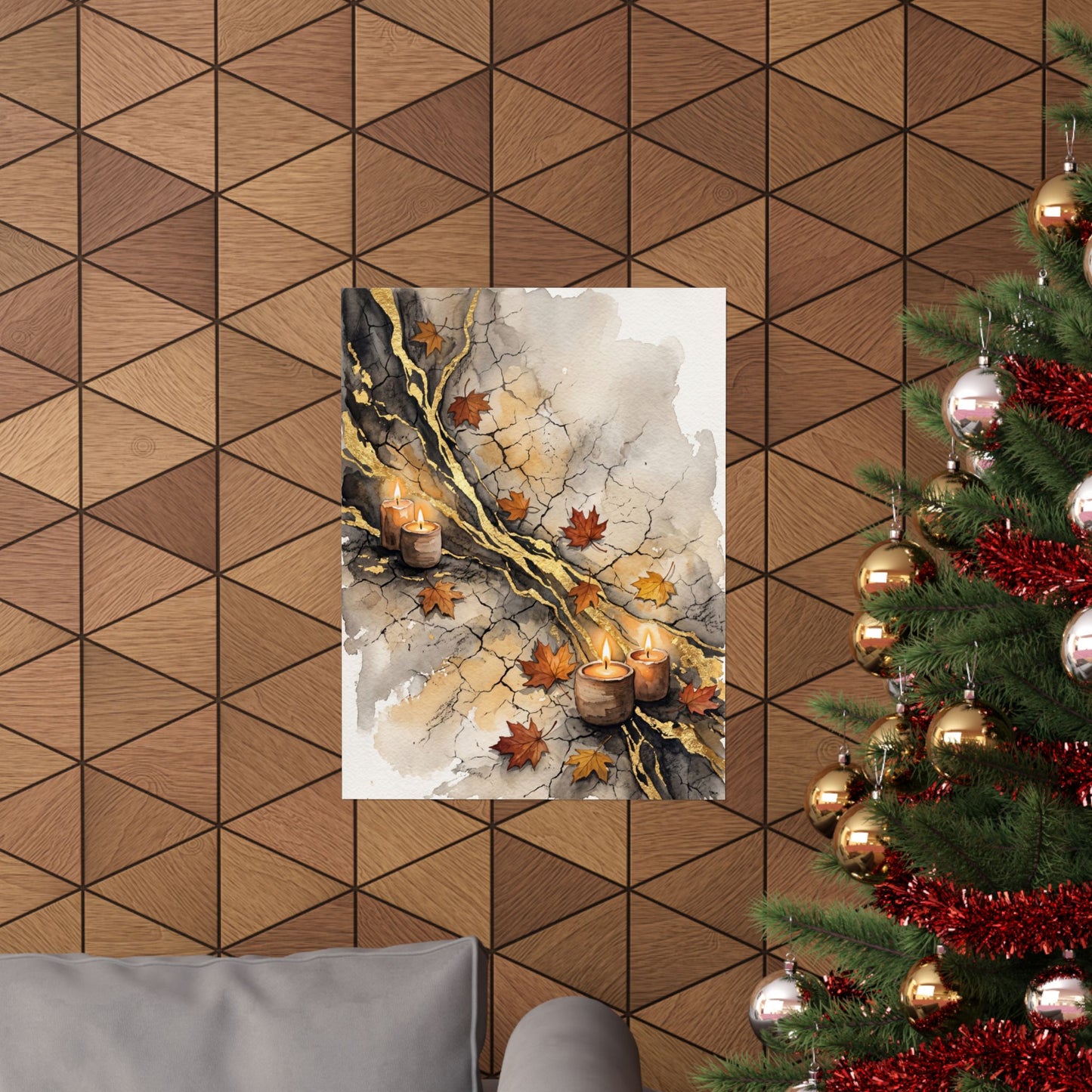 Japandi Cracked Earth in Candlelight | Watercolor Wall Art Print