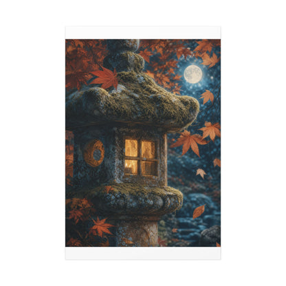 Autumn Stone Lantern Forest Whimsy Canvas Art | Earthy Decor