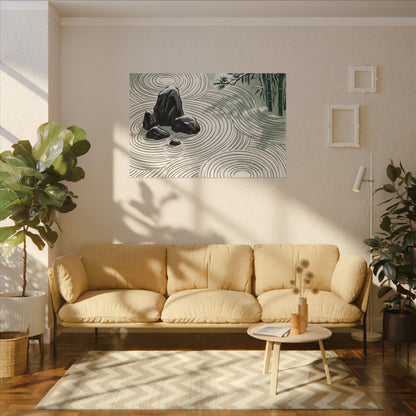 Shibui Rock Garden Canvas Art - Zen Ukiyo E Inspired