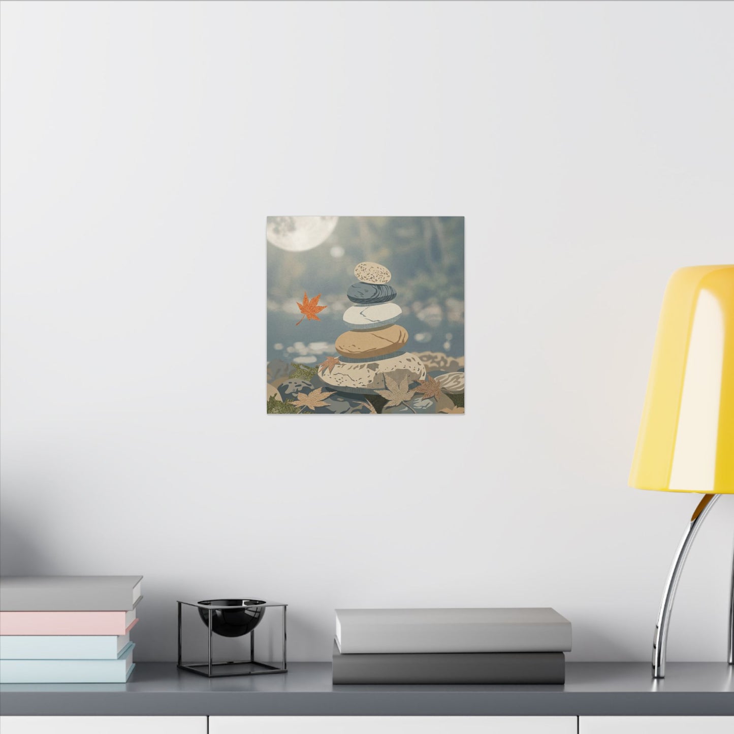 Warm River Stones Canvas Art - Japanese Pattern Japandi