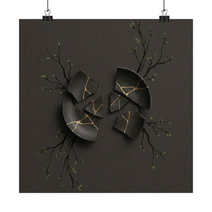 Dark Japandi Broken Pottery in Overcast | Charcoal Ink Wall Art Print