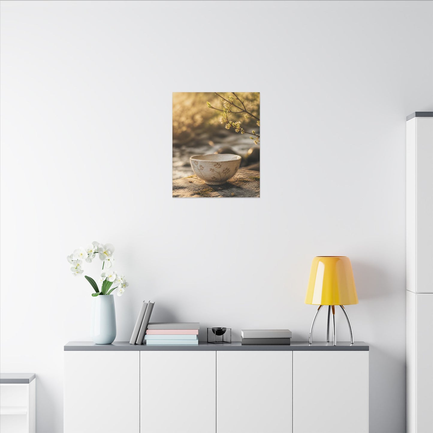 Neutral Ceramic Bowl Canvas Art - Japanese Pattern Japandi