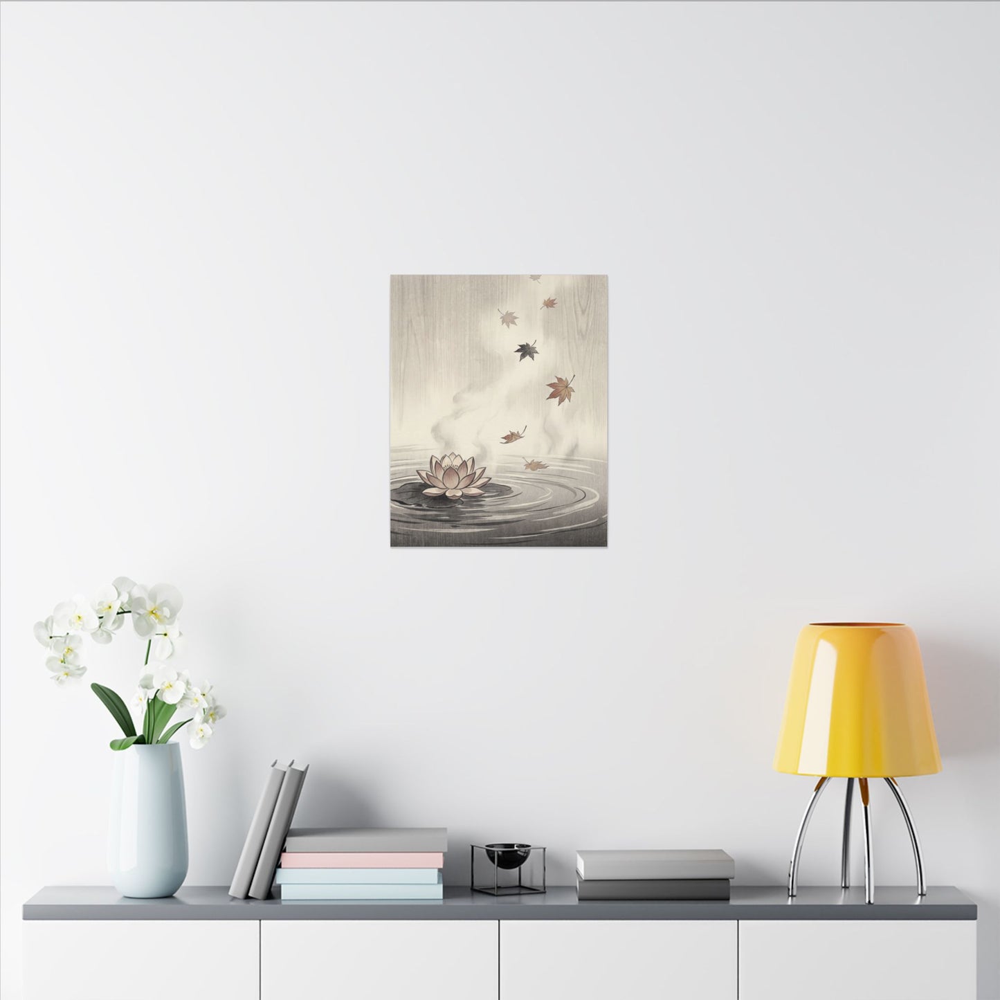 Lotus Flower Canvas Art | Autumn Zen Ukiyo E Inspired Art