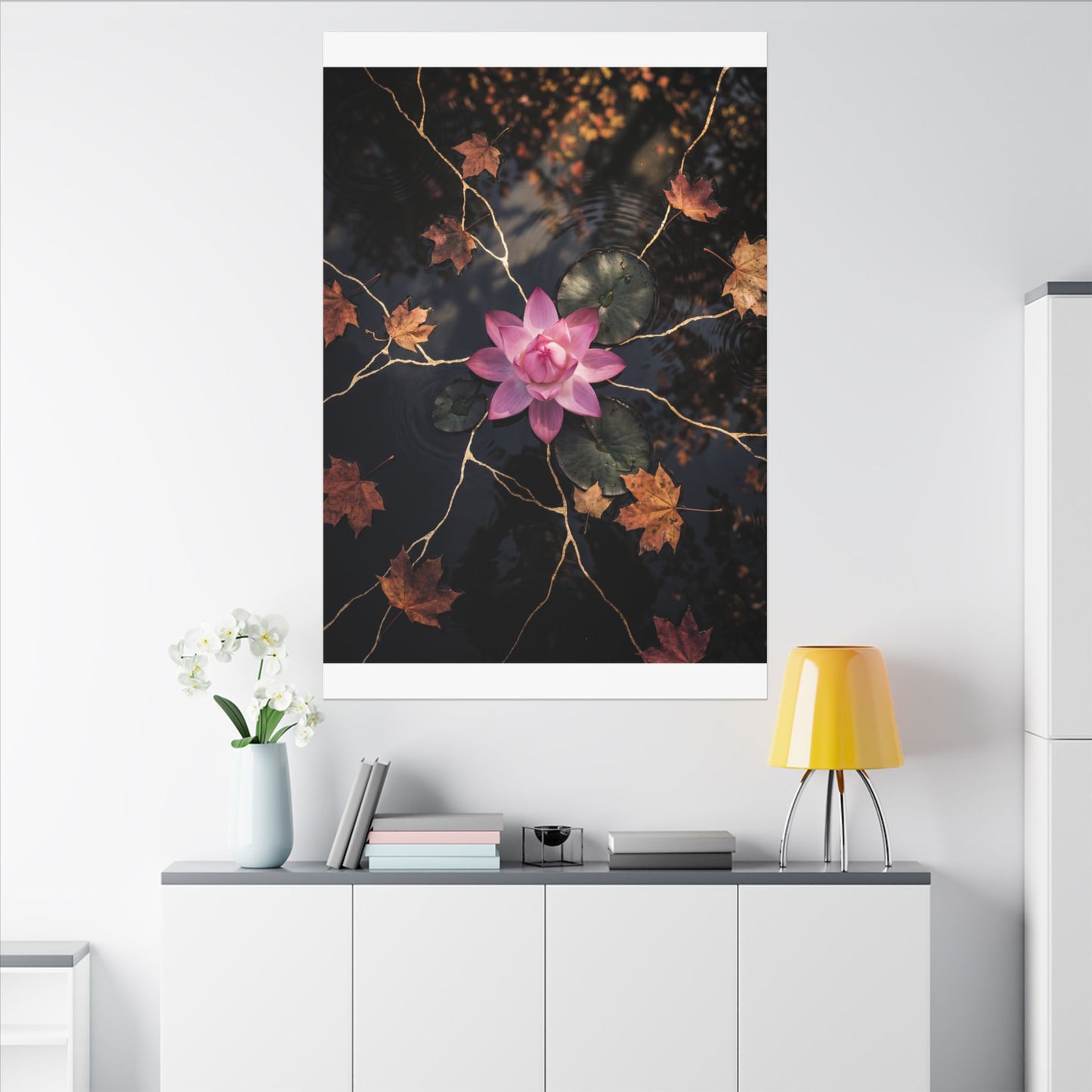 Ma Lotus Flower Canvas Art - Kintsugi Gold Vein