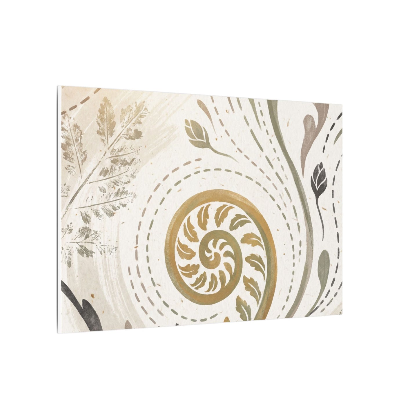 Japandi Fern Unfurling in Golden Hour | Japanese Pattern Canvas Art