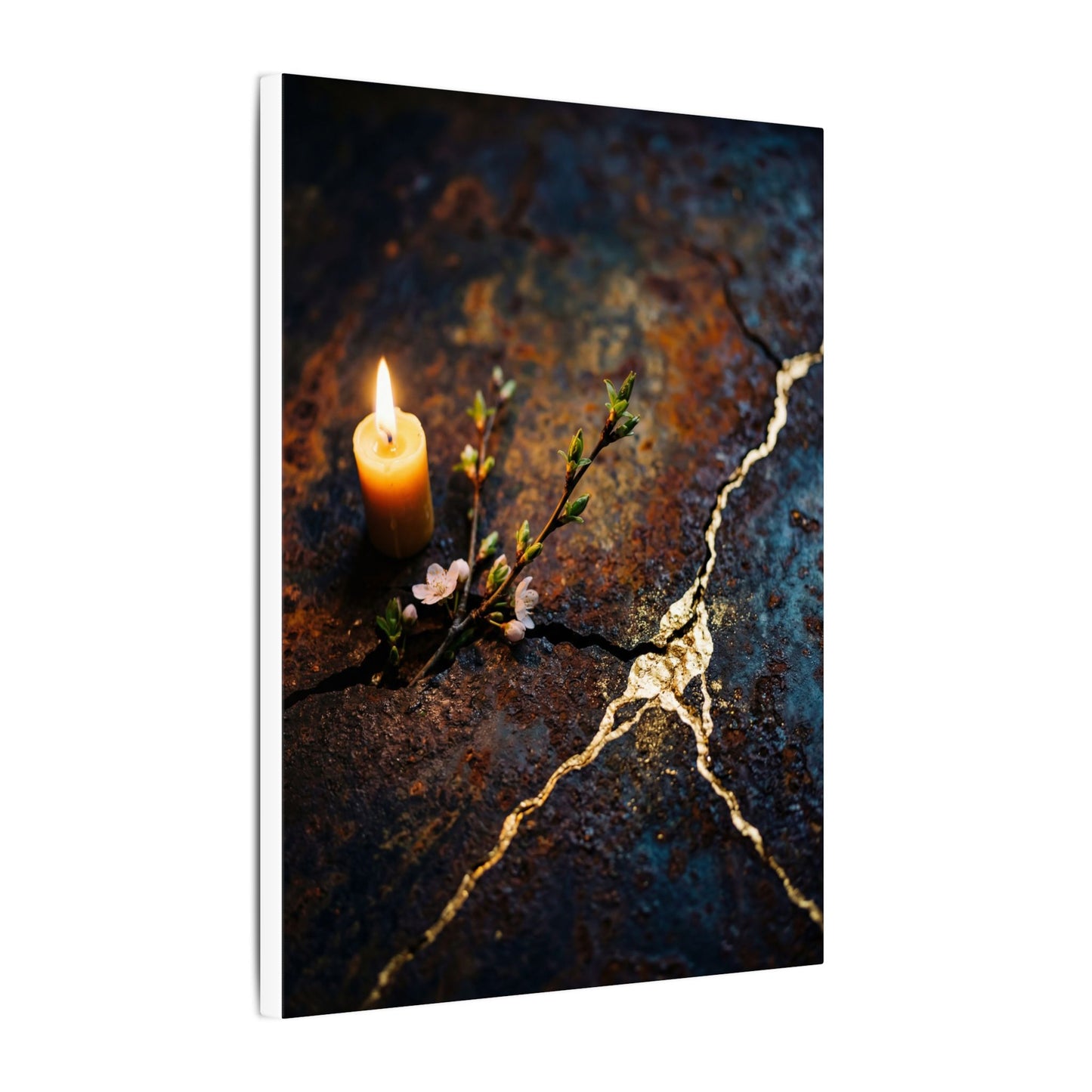 Kintsugi Rust Patina in Candlelight | Gold Repair Canvas Art