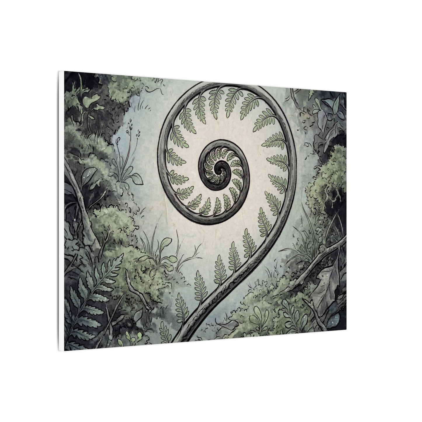Zen Fern Unfurling in Dawn | Ukiyo E Inspired Canvas Art