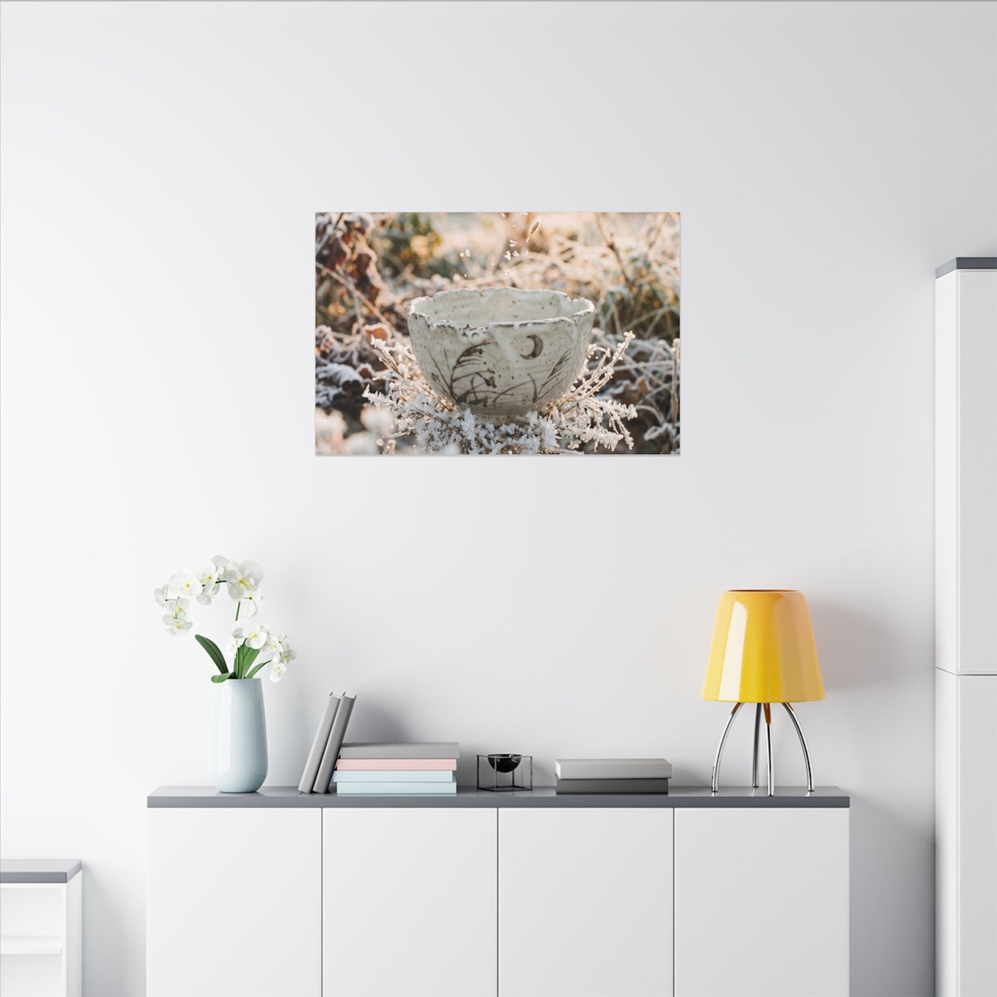 Japandi Ceramic Bowl in Golden Hour | Japanese Pattern Canvas Art