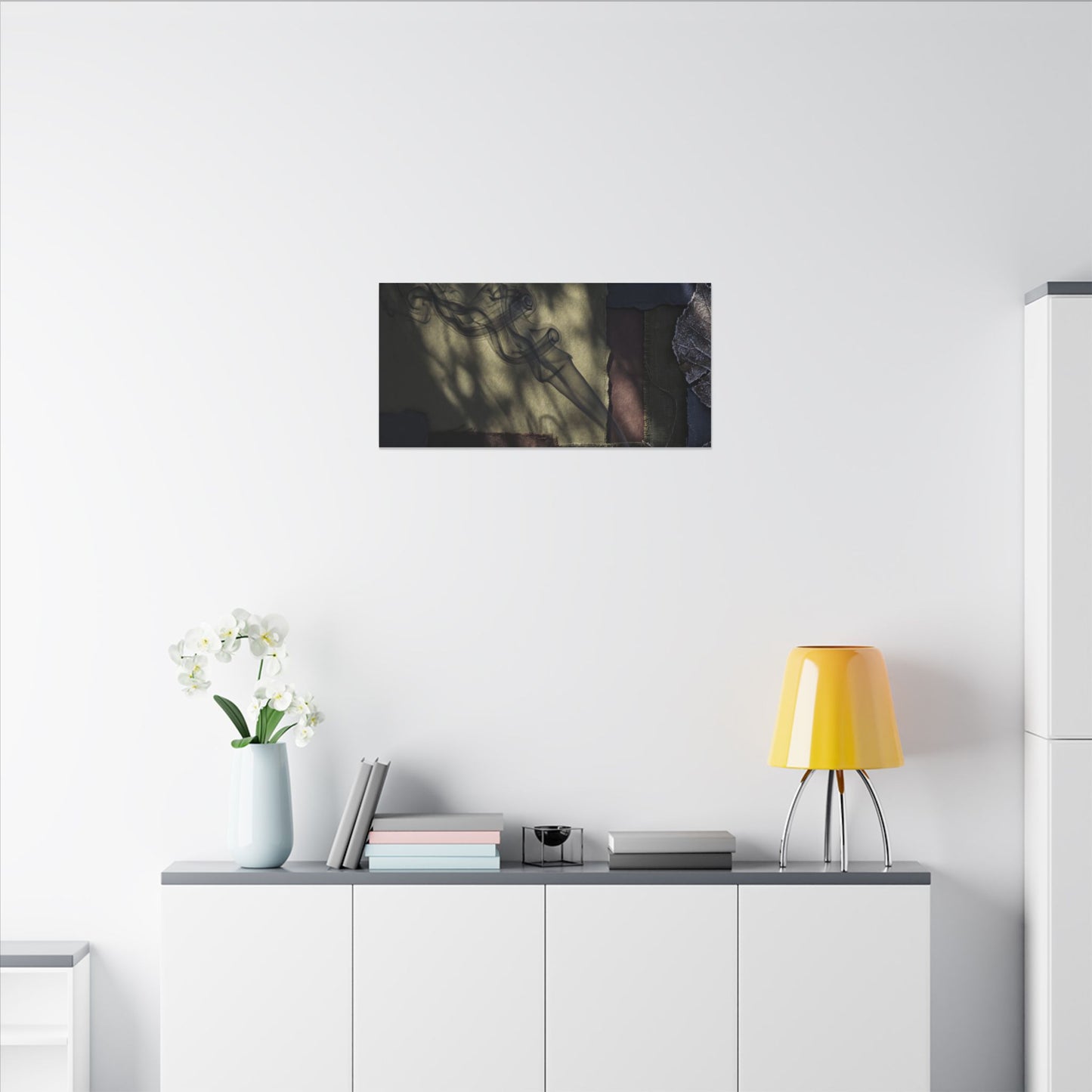 Ma Incense Smoke Canvas Art - Dark Japandi Dark Texture