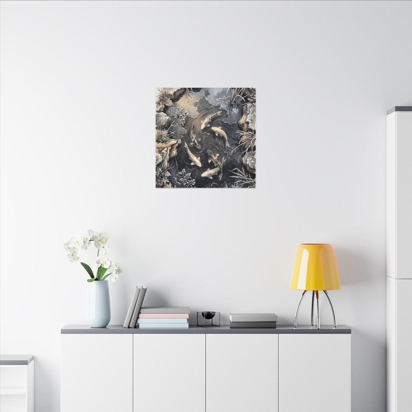 Koi Pond Canvas Art | Winter Japandi Japanese Pattern Art