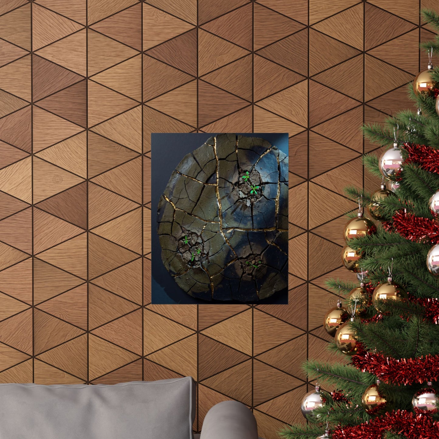 Moonlight Cracked Earth Wall Art Print - Dark Japandi Kanso