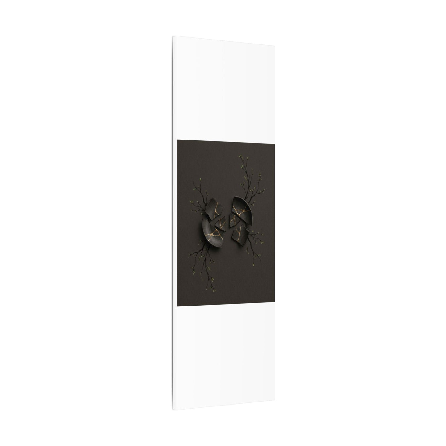 Sophisticated Broken Pottery Canvas Art - Charcoal Ink Dark Japandi