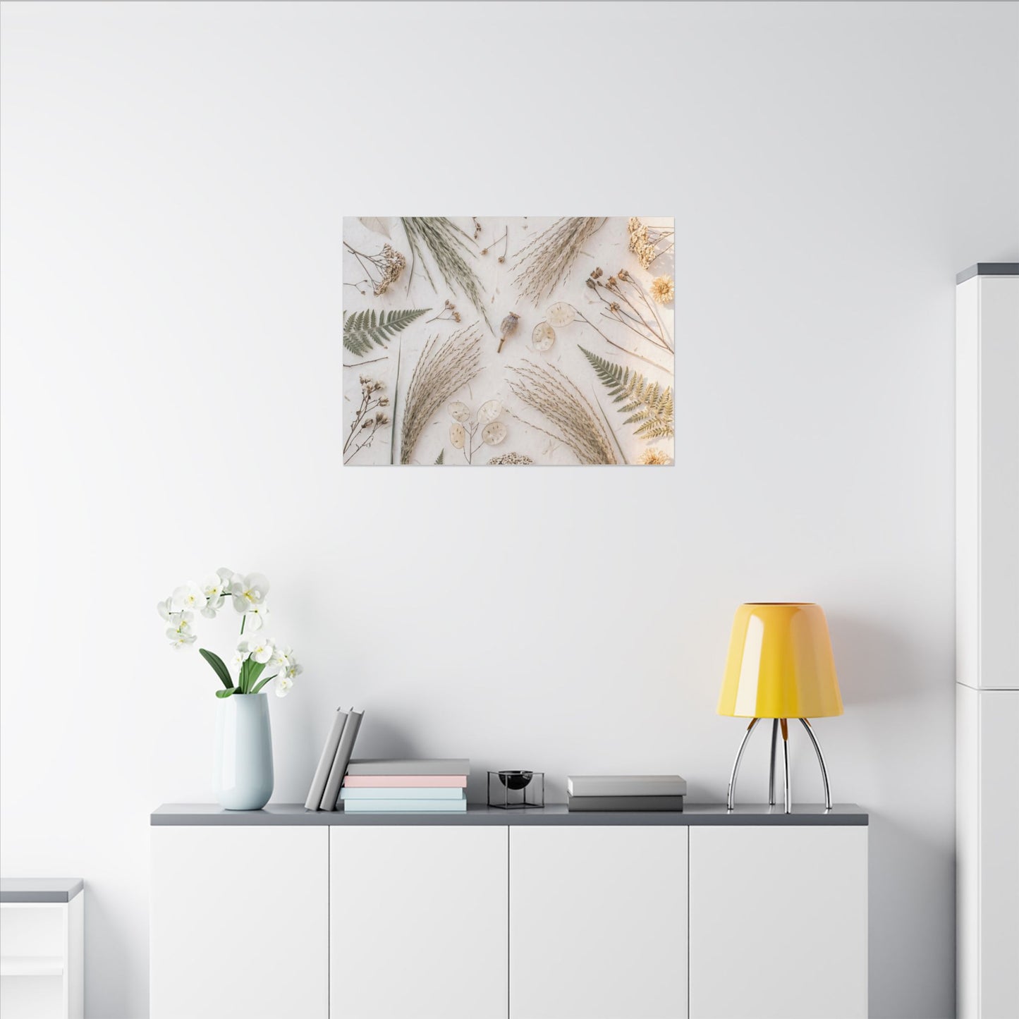 Elegant Dried Flowers Canvas Art - Japanese Pattern Japandi