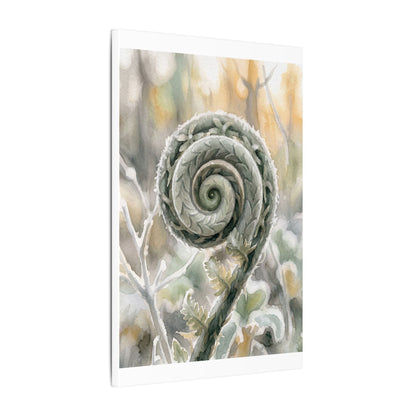 Winter Fern Unfurling Watercolor Canvas Art | Cozy Decor
