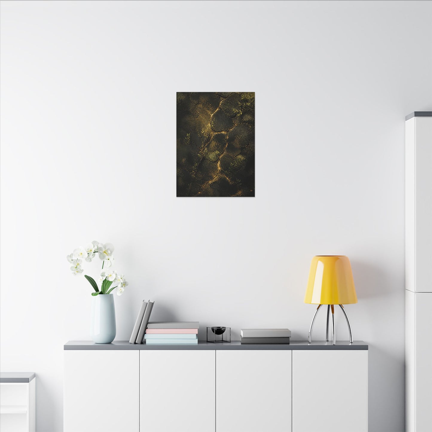 Shibui Cracked Earth Canvas Art - Dark Japandi Dark Texture