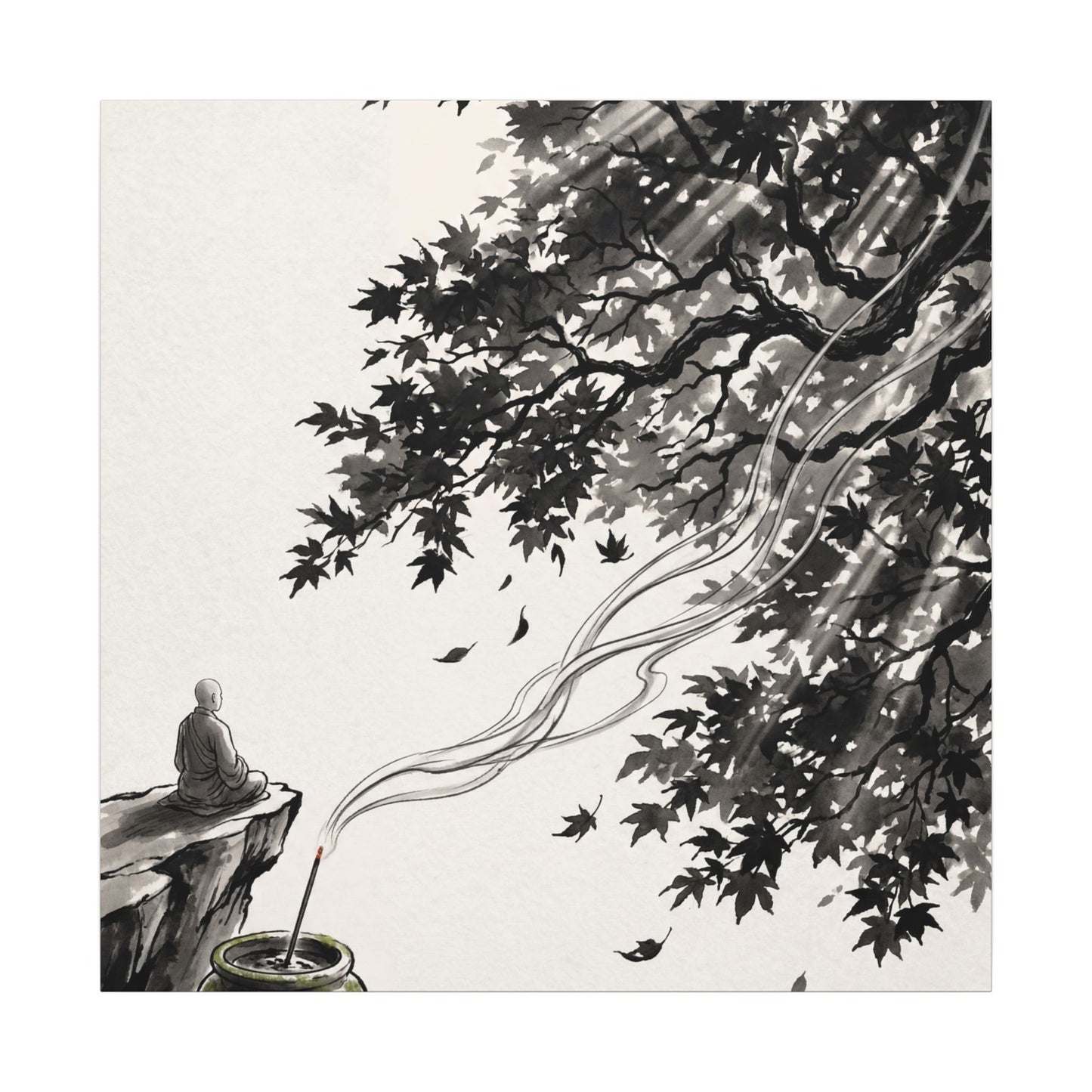 Serene Incense Smoke Canvas Art - Ukiyo E Inspired Zen