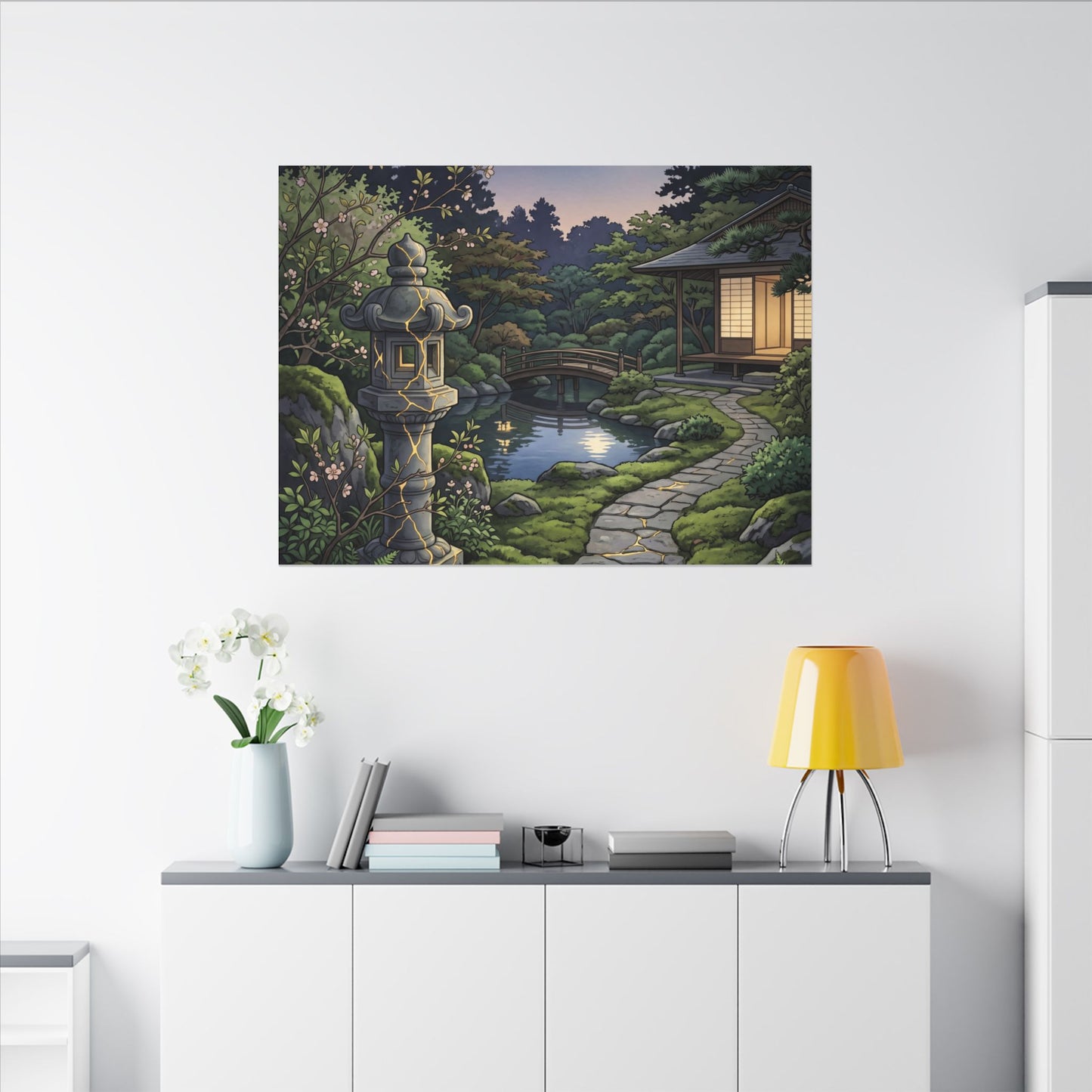 Spring Moonlit Garden Gold Vein Canvas Art | Resilient Decor