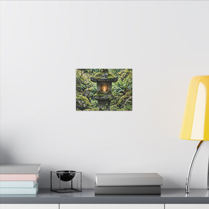 Neutral Stone Lantern Canvas Art - Japanese Pattern Japandi