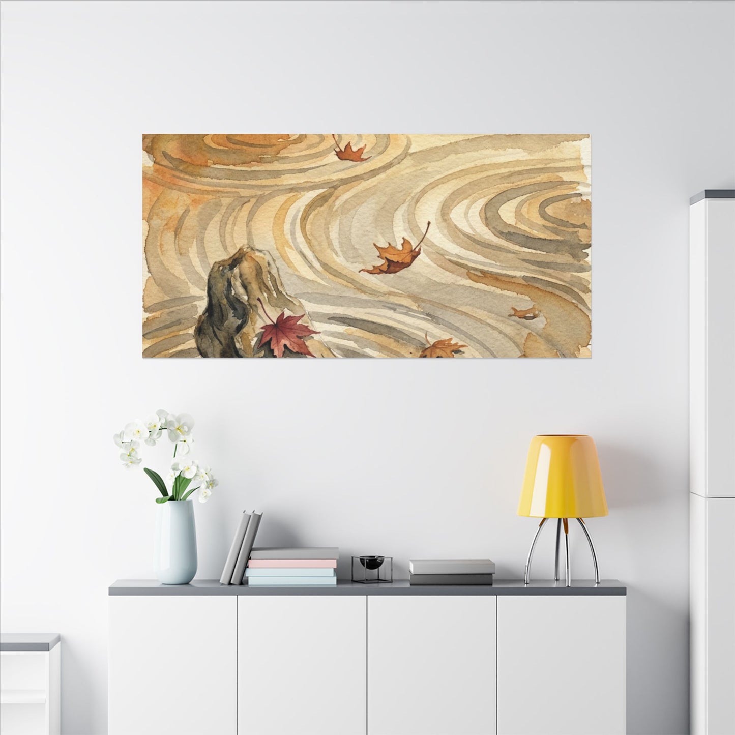 Autumn Rock Garden Watercolor Canvas Art | Neutral Decor