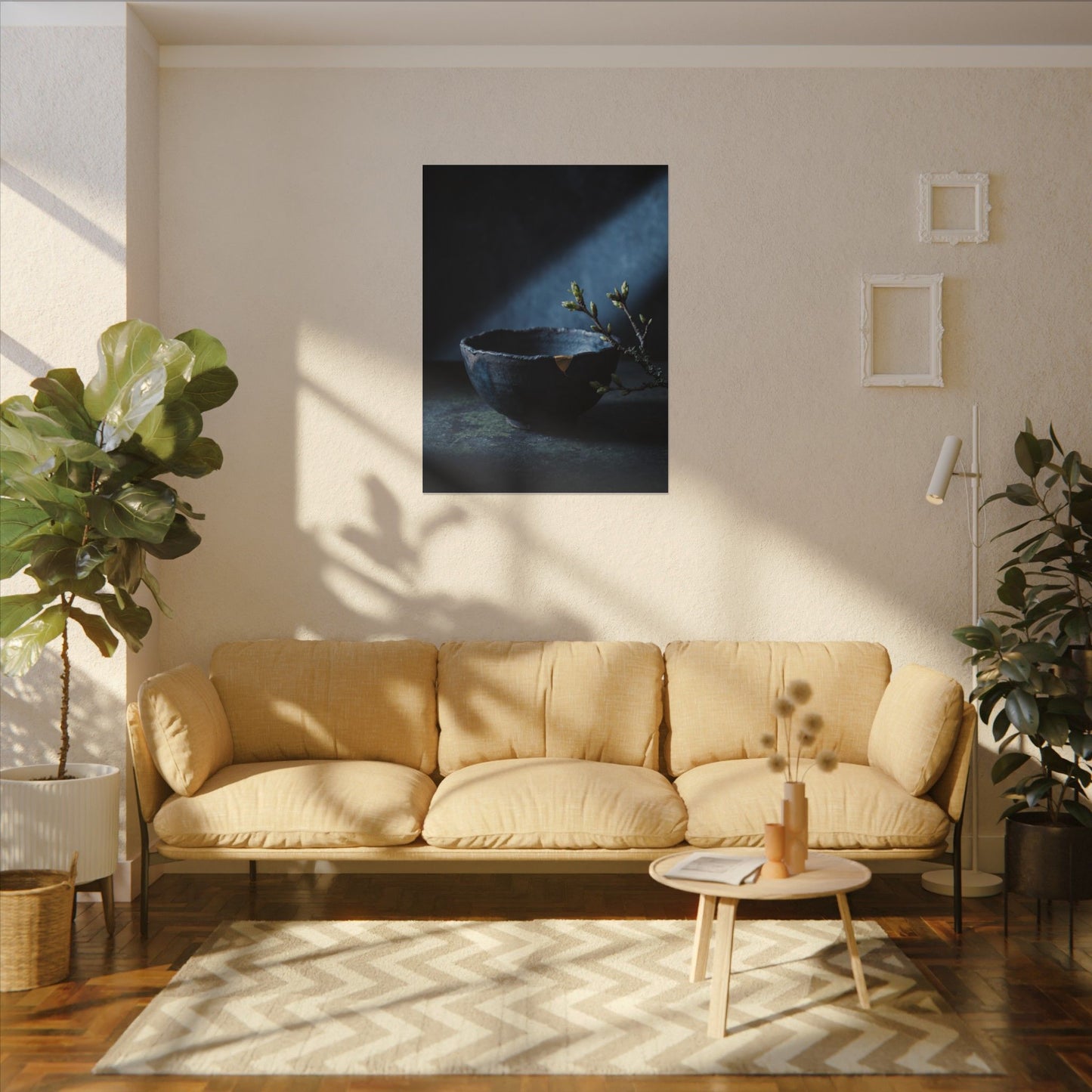 Ceramic Bowl Shadow Zen Canvas Art | Sophisticated Dark Japandi Art