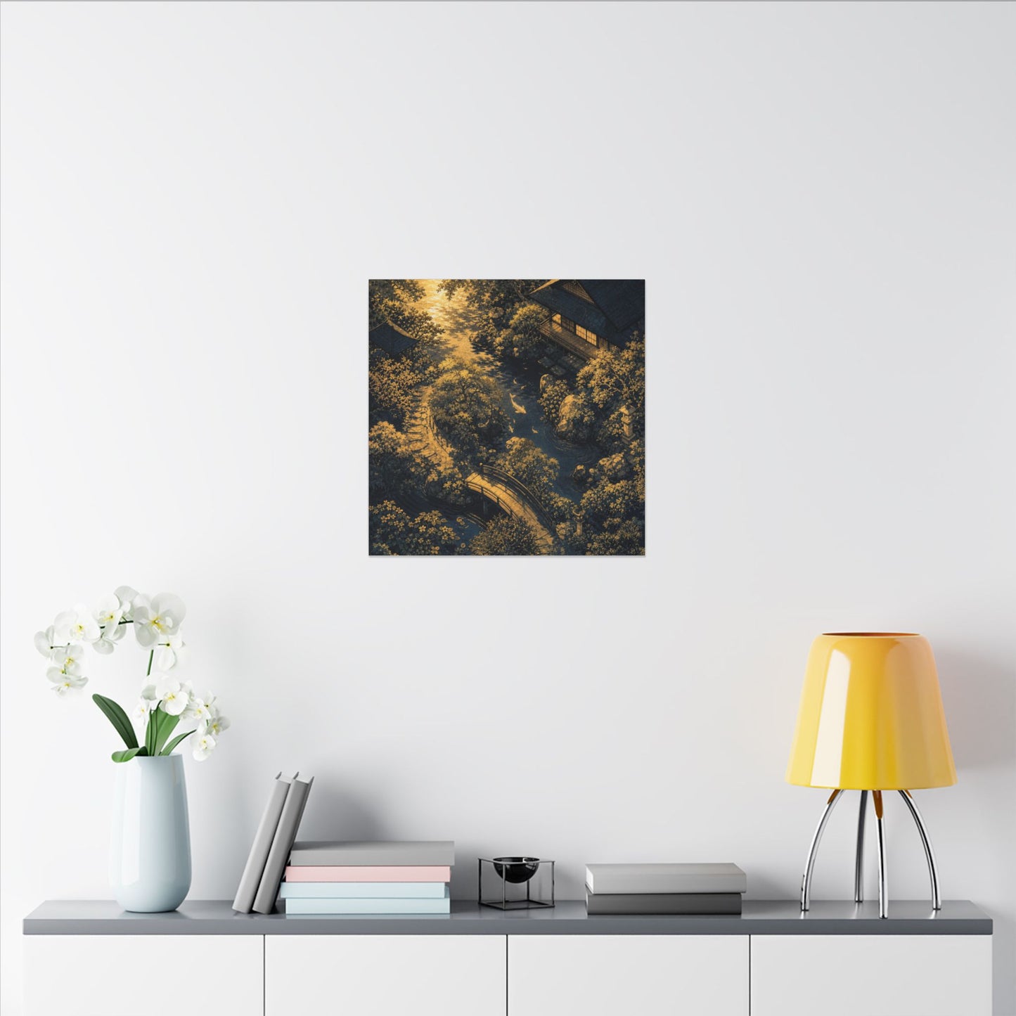 Contemplative Moonlit Garden Canvas Art - Ukiyo E Inspired Zen