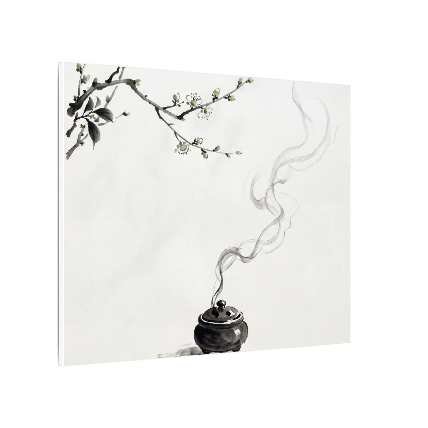 Calm Incense Smoke Canvas Art - Sumi E Zen