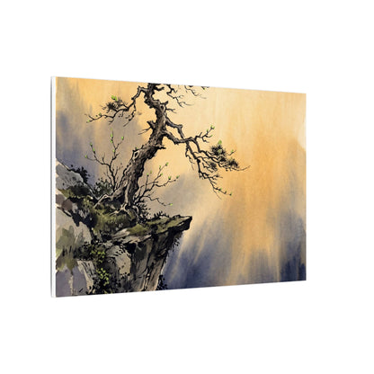 Zen Pine Tree in Golden Hour | Sumi E Canvas Art