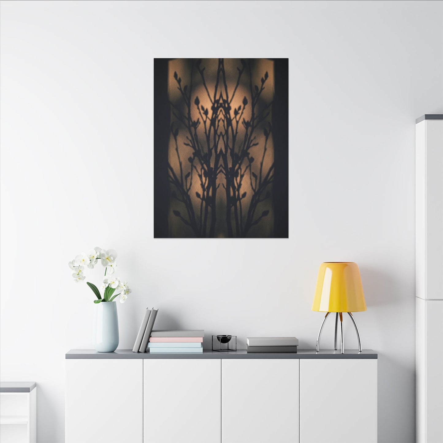 Dark Japandi Shadow Play in Golden Hour | Shadow Zen Canvas Art