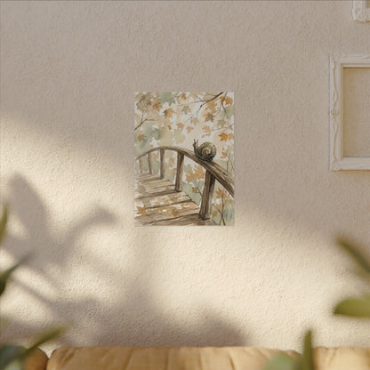 Wooden Bridge Canvas Art | Autumn Japandi Watercolor Art