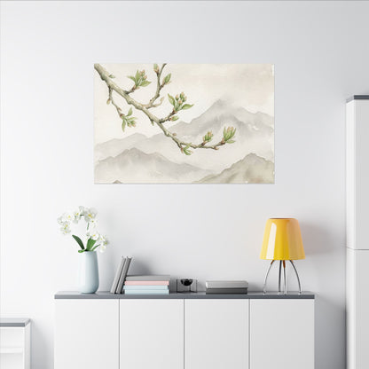 Spring Mountain Mist Watercolor Canvas Art | Cozy Decor