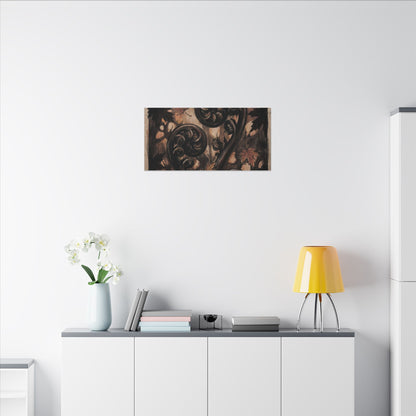 Mono No Aware Fern Unfurling Canvas Art - Dark Japandi Charcoal Ink