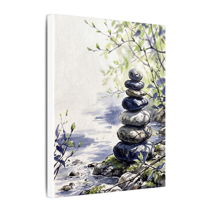 River Stones Sumi E Canvas Art | Serene Zen Art