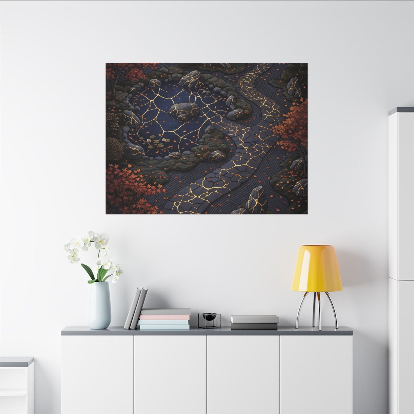 Moonlit Garden Gold Vein Canvas Art | Resilient Kintsugi Art