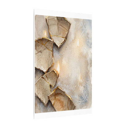 Broken Pottery Winter Canvas Art | Japandi Warm Design