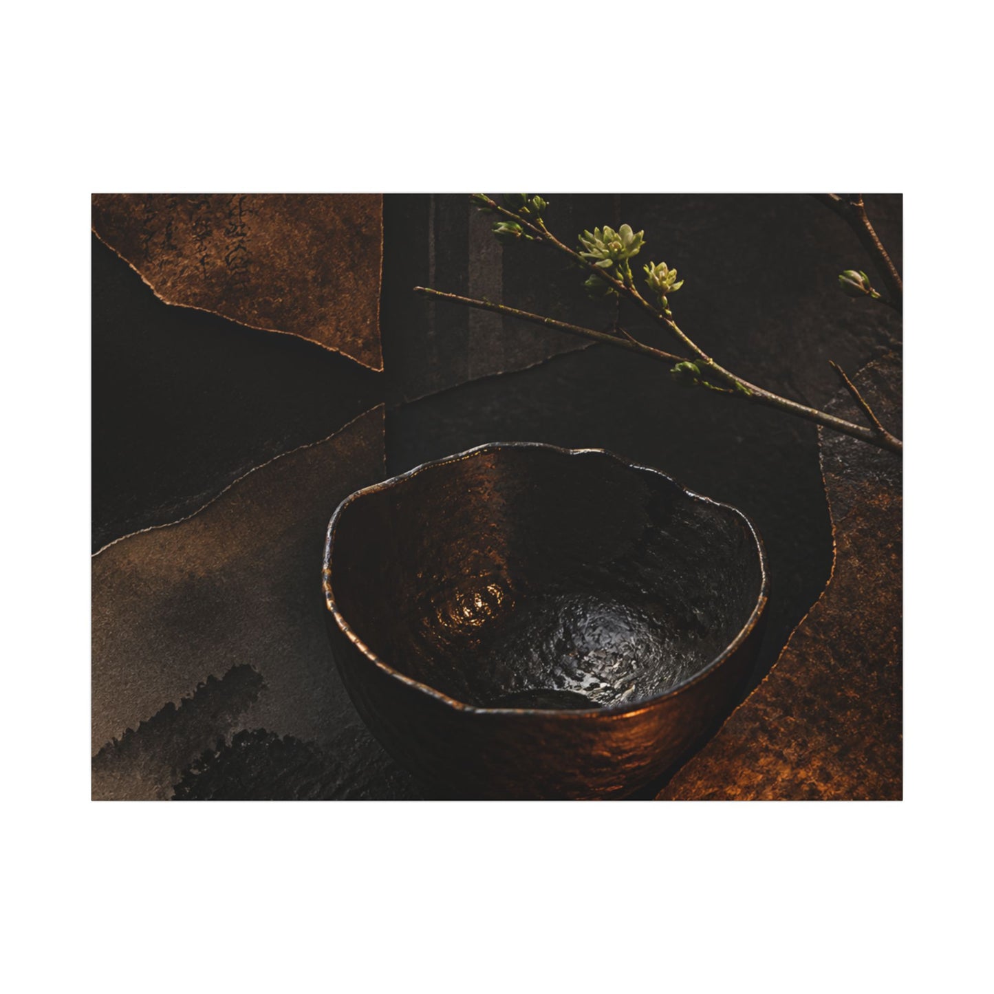 Atmospheric Ceramic Bowl Canvas Art - Shadow Zen Dark Japandi