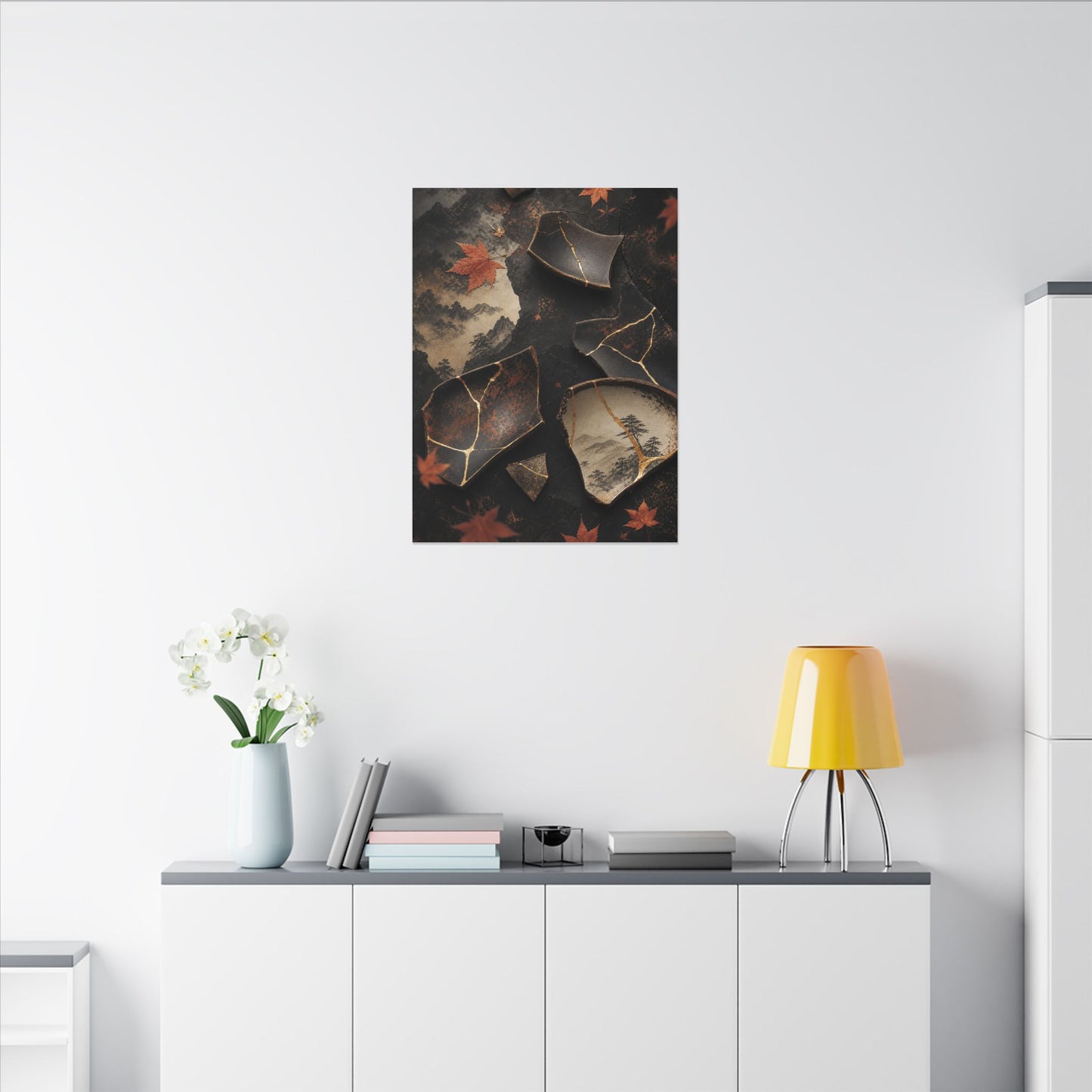 Broken Pottery Gold Vein Canvas Art | Philosophical Kintsugi Art