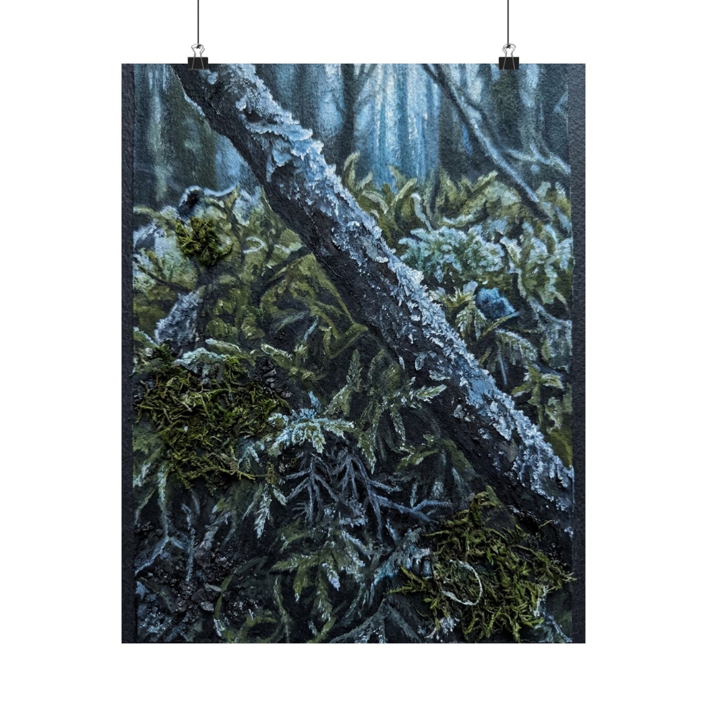 Moonlight Moss Close Up Wall Art Print - Dark Japandi Kanso