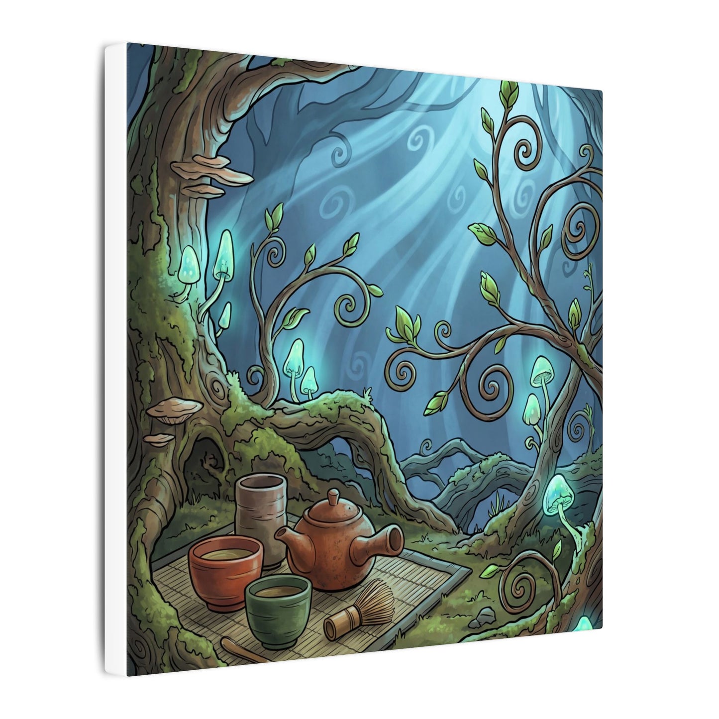 Spring Tea Ceremony Forest Whimsy Canvas Art | Cozy Decor