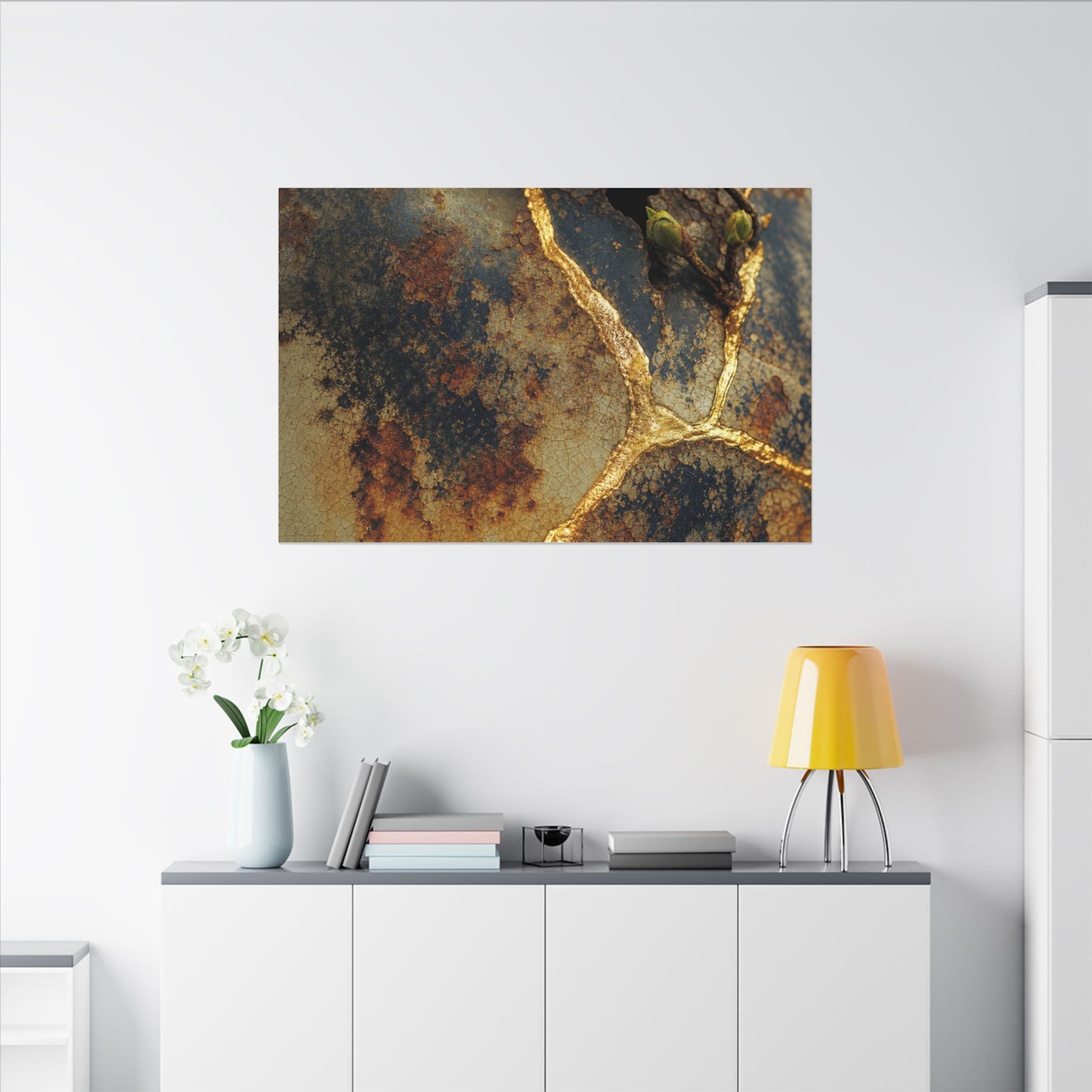 Datsuzoku Rust Patina Canvas Art - Kintsugi Crackle Gold